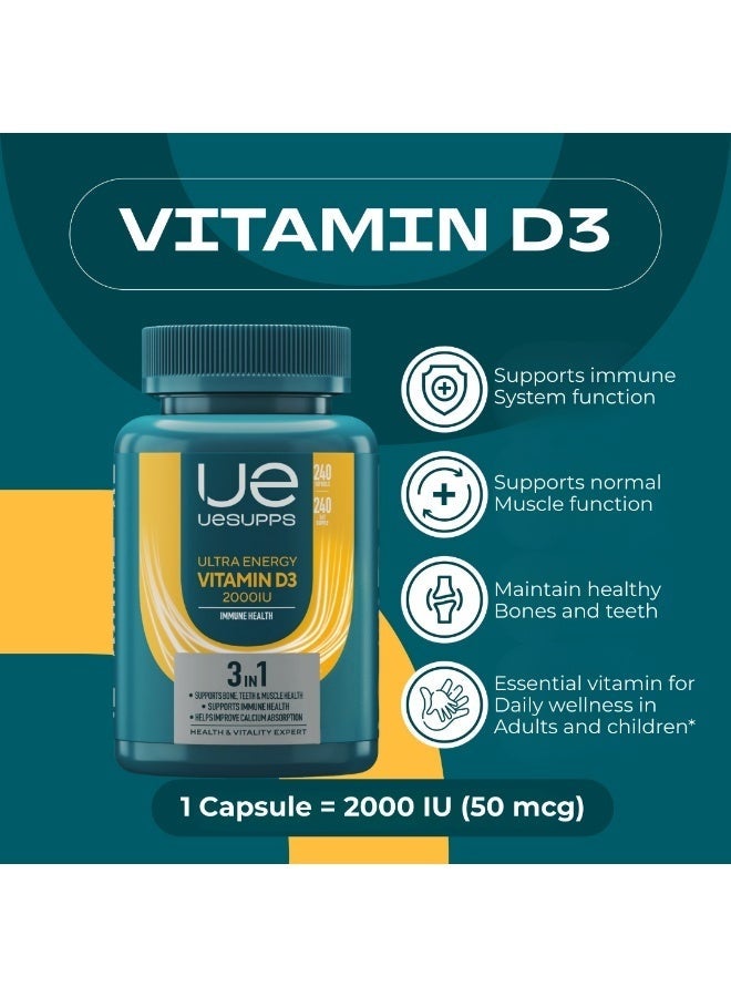 جي ام بي مكمل غذائي يو سابس فيتامين د3 2000 وحدة دولية | تركيبة فائقة الطاقة مع كوليكالسيفيرول لتوفير فيتامين د يوميًا ودعم التغذية | كبسولات هلامية عالية التركيز | للاستخدام اليومي للبالغين | 240 كبسولة هلامية - Image 4