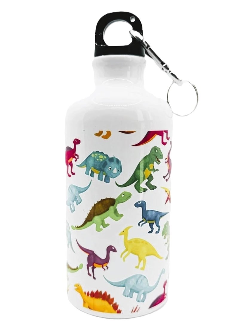 SiestaSafari Bright Colourful Kids Dinosaur Print Water Bottle 500ml with Carrying Loop, for School, Sports, Activities, Boys, Girls 