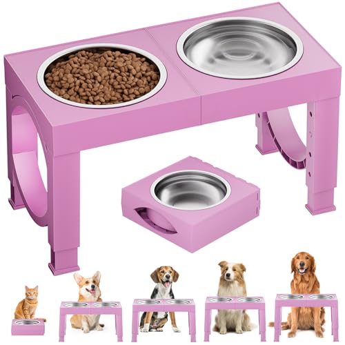 XIAZ Elevated Dog Bowls Large Breed Raised Dogs Bowl Stand LargeMedium Sized Dog Stainless Steel Food Water Bowl Stands 5 Heights Adjustable 9111214in Pet Feeder Dish Station - Image 1