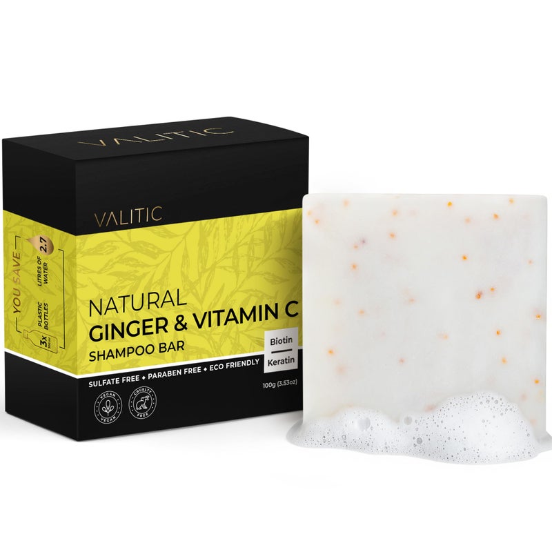 VALITIC VALITIC Natural Ginger & Vitamin C Shampoo Bar - Anti Dandruff, Strengthens and Promotes Hair Revitalization - SLS & Paraben Free - Vegan Eco Friendly - Natural Biotin & Keratin - for all Hair Types