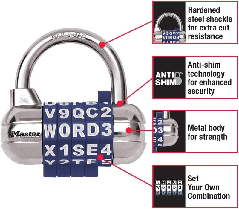 Master Lock Combination Padlock with Customizable WORD Code, 2-1/2 in. Wide, Black - Image 2