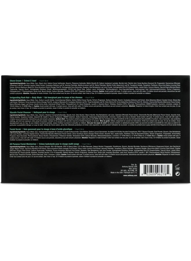 Anthony Starter Kit, 5 Count, Glycolic Facial Cleanser, Facial Scrub, All Purpose Facial Moisturizer, Invigorating Rush Hair & Body Wash, Shave Cream - Image 3