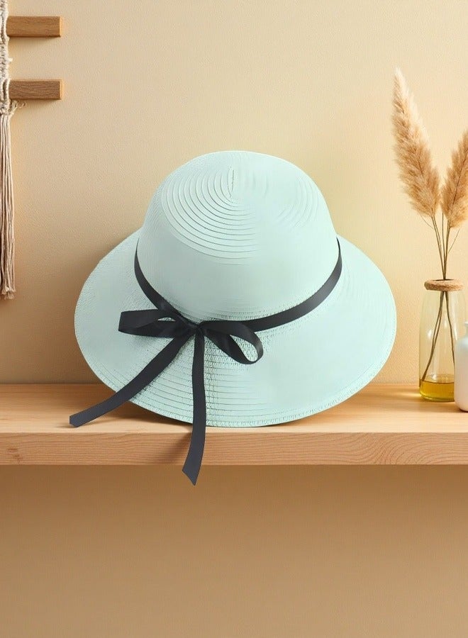 Beautiful Summer Women's Sun Hat Black Ribbon Bow Wide Brim Hat Adult Basin Hat Female Sun Protection Folding - Image 3