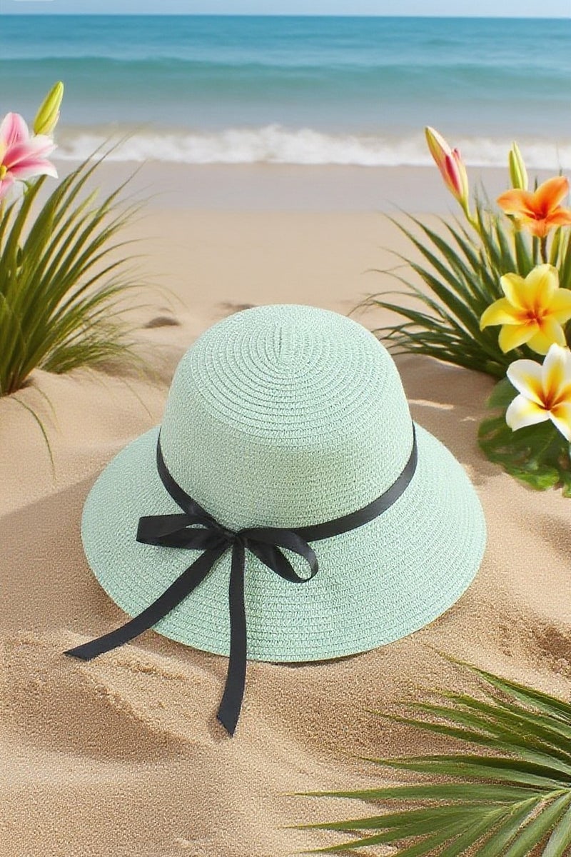 Beautiful Summer Women's Sun Hat Black Ribbon Bow Wide Brim Hat Adult Basin Hat Female Sun Protection Folding - Image 4