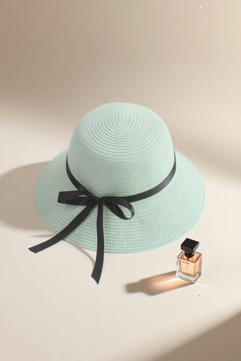 Beautiful Summer Women's Sun Hat Black Ribbon Bow Wide Brim Hat Adult Basin Hat Female Sun Protection Folding - Image 5