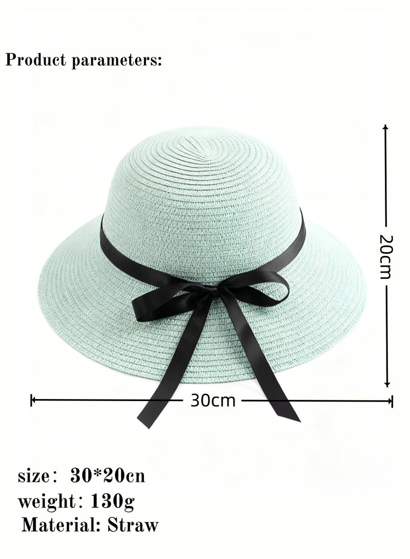 Beautiful Summer Women's Sun Hat Black Ribbon Bow Wide Brim Hat Adult Basin Hat Female Sun Protection Folding - Image 2