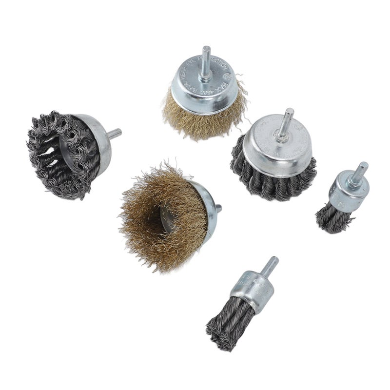 6 Pcs Drill Wire Brush Multi Functional Wire Cup Brush Set for Metal Polishing Rust Burr Paint Removal - Image 1