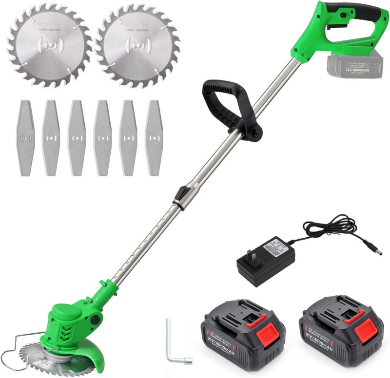 MAXMAN قاطع العشب الكهربائي اللاسلكي 52 بوصة مع 8 شفرات، 2 بطاريات، 1 شاحن، يستخدم للأعشاب الكثيفة وتقليم الحدائق - Image 1