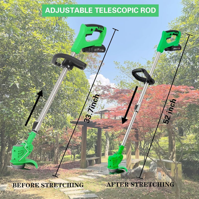 MAXMAN قاطع العشب الكهربائي اللاسلكي 52 بوصة مع 8 شفرات، 2 بطاريات، 1 شاحن، يستخدم للأعشاب الكثيفة وتقليم الحدائق - Image 2