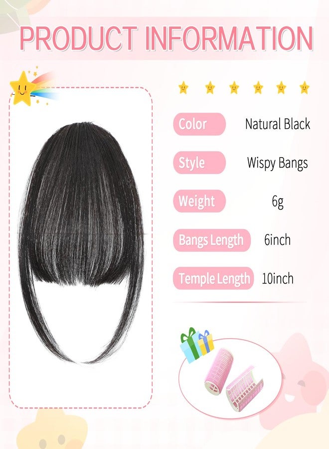 Cesomeey Clip in Bangs 100% Real Human Hair, Wispy Bangs Hair Clip, Fake Bang Fringe with Temples Hairpieces for Women Daily Wear (Natural Black, Wispy Bangs) - Image 2