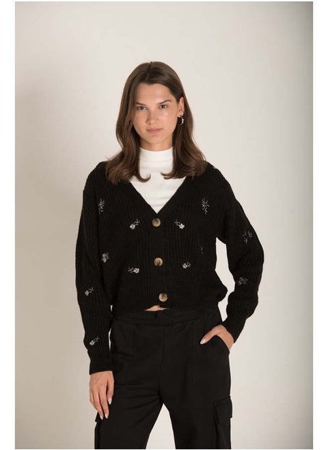 V-Neck Embroidered Cardigan