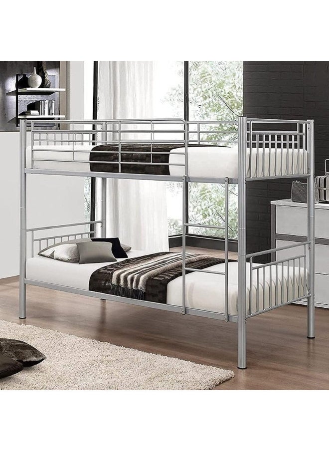 ALWASIT HOME - Bunk Bed Heavy Duty Silver & Guard Rails Sturdy for Home, Baby Home, Apartment Studio Room Size 90x190 cm - Image 1