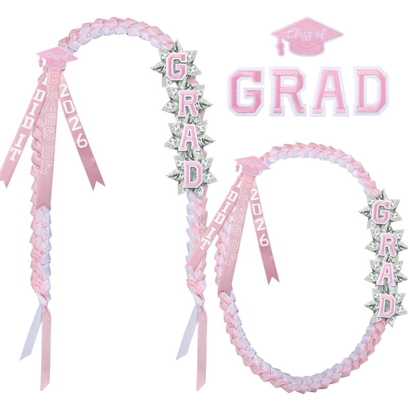 Knitgrip 63'' Graduation Ribbon Lei Necklace Class of 2026, Handmade Double Braided Money Lei with Tassel Graduation Gifts(Pink,White) - Image 1