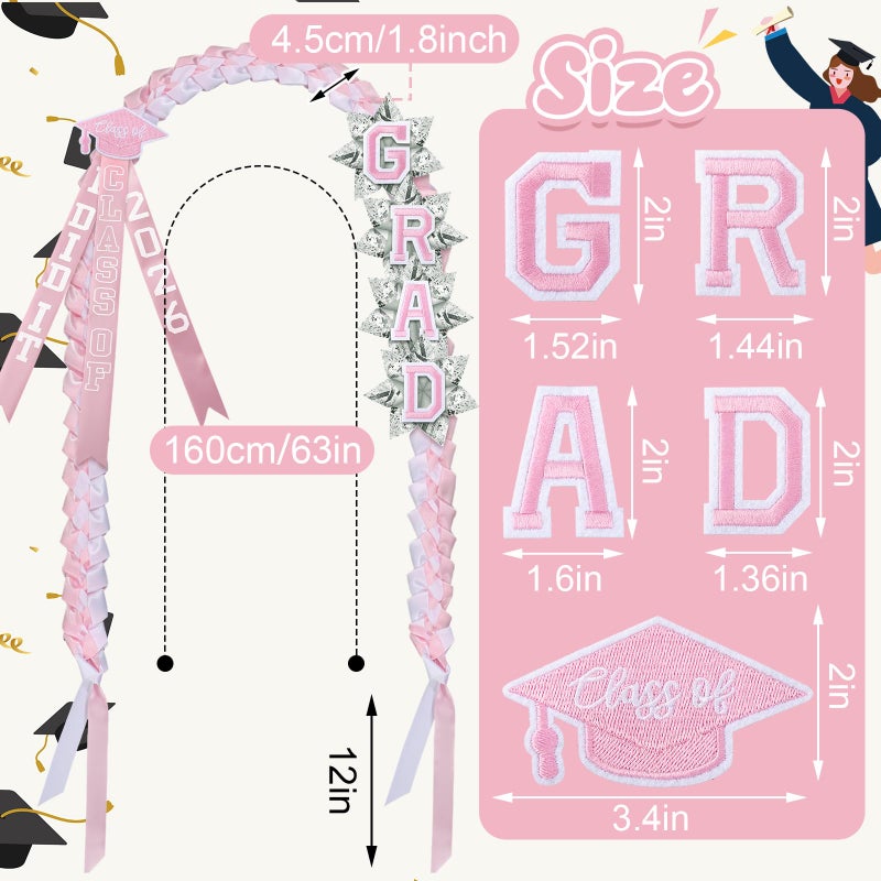 Knitgrip 63'' Graduation Ribbon Lei Necklace Class of 2026, Handmade Double Braided Money Lei with Tassel Graduation Gifts(Pink,White) - Image 2