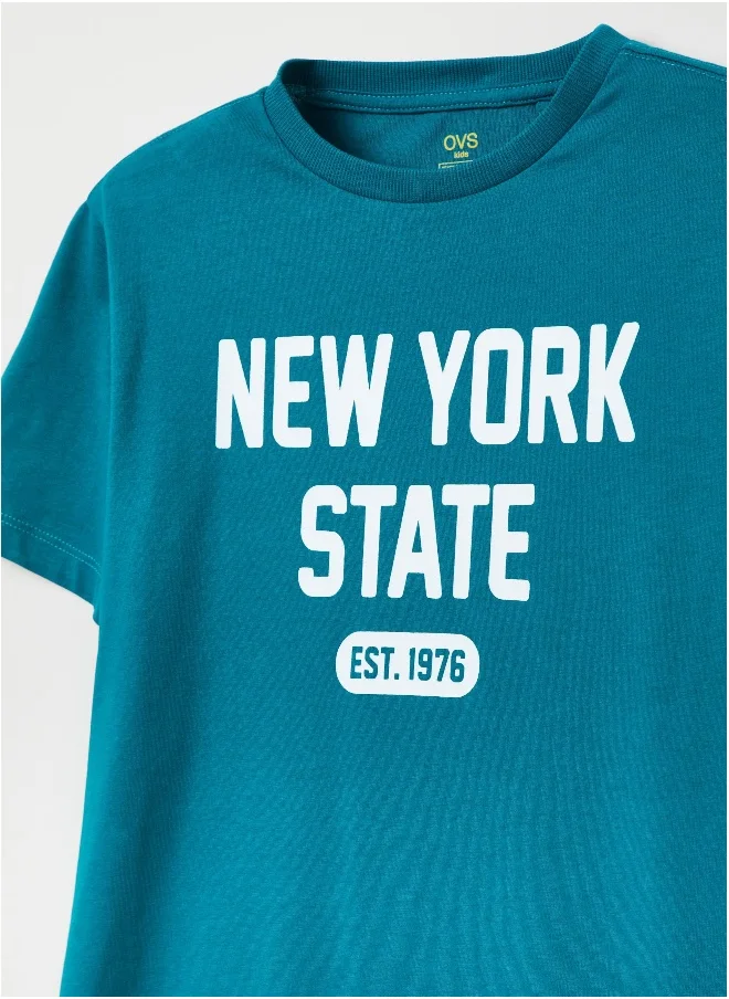 او في اس Cotton T-shirt with printed lettering