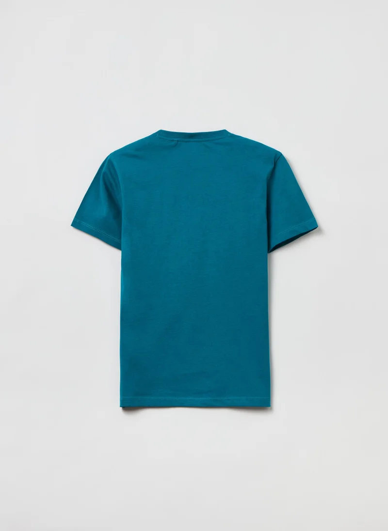 او في اس Cotton T-shirt with printed lettering