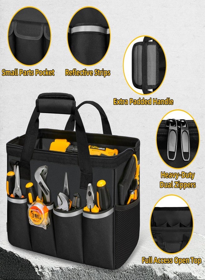 NECKORY Tool Bag, Portable Tool Box Organizer Adjustable Shoulder Strap, Carry Tool Tote Heavy Duty Tool Storage Bag With Wide Mouth Double Zipper,Tool Bags for Men Mechanic Engineer Gift - L, Black - Image 3