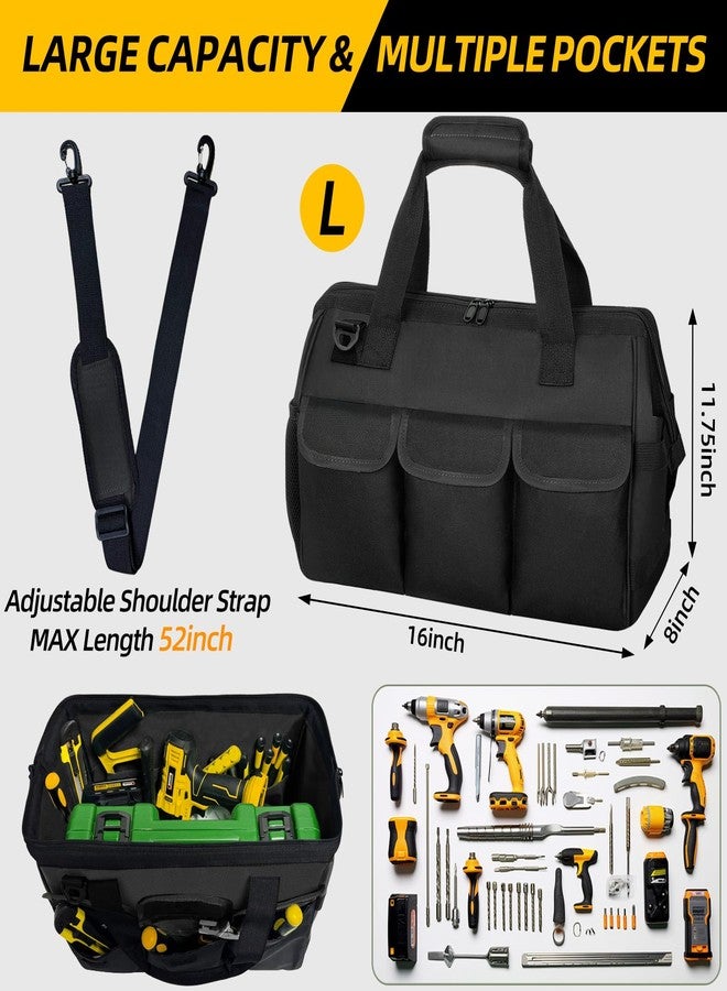 NECKORY Tool Bag, Portable Tool Box Organizer Adjustable Shoulder Strap, Carry Tool Tote Heavy Duty Tool Storage Bag With Wide Mouth Double Zipper,Tool Bags for Men Mechanic Engineer Gift - L, Black - Image 2