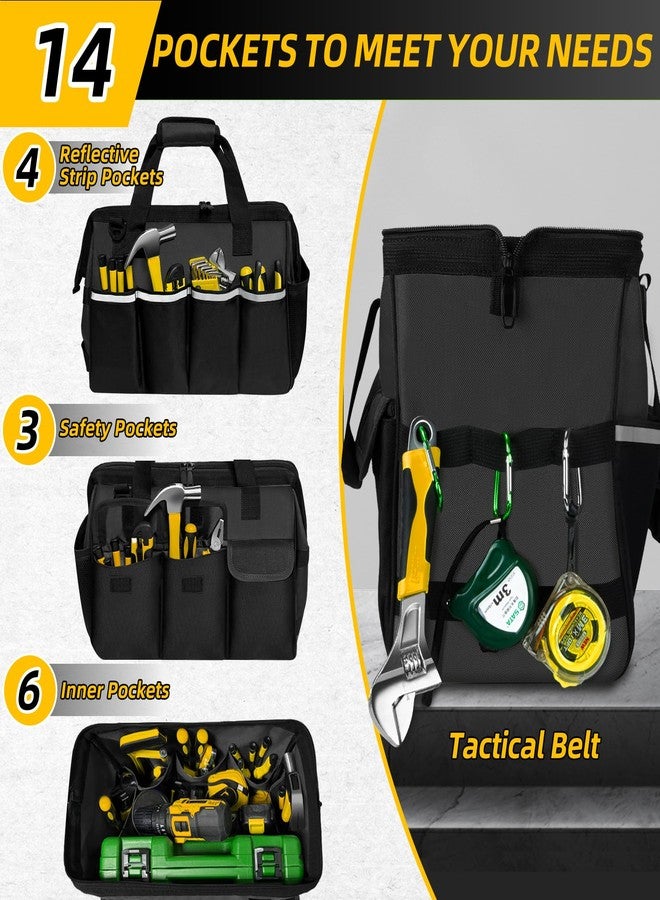 NECKORY Tool Bag, Portable Tool Box Organizer Adjustable Shoulder Strap, Carry Tool Tote Heavy Duty Tool Storage Bag With Wide Mouth Double Zipper,Tool Bags for Men Mechanic Engineer Gift - L, Black - Image 4