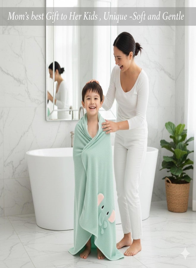 PAX PARROT Microfiber Baby Bath Towel Ultra Soft Quick Dry Baby Towel Lightweight Elephant Cartoon Print Towel for Boys & Girls (Green Elephant) - Image 5