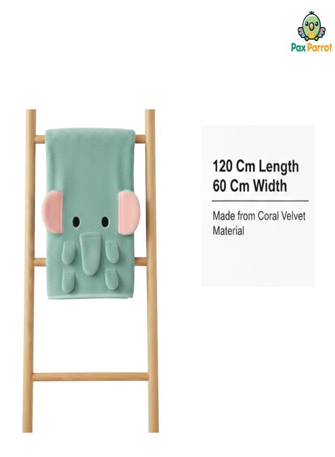 PAX PARROT Microfiber Baby Bath Towel Ultra Soft Quick Dry Baby Towel Lightweight Elephant Cartoon Print Towel for Boys & Girls (Green Elephant) - Image 4