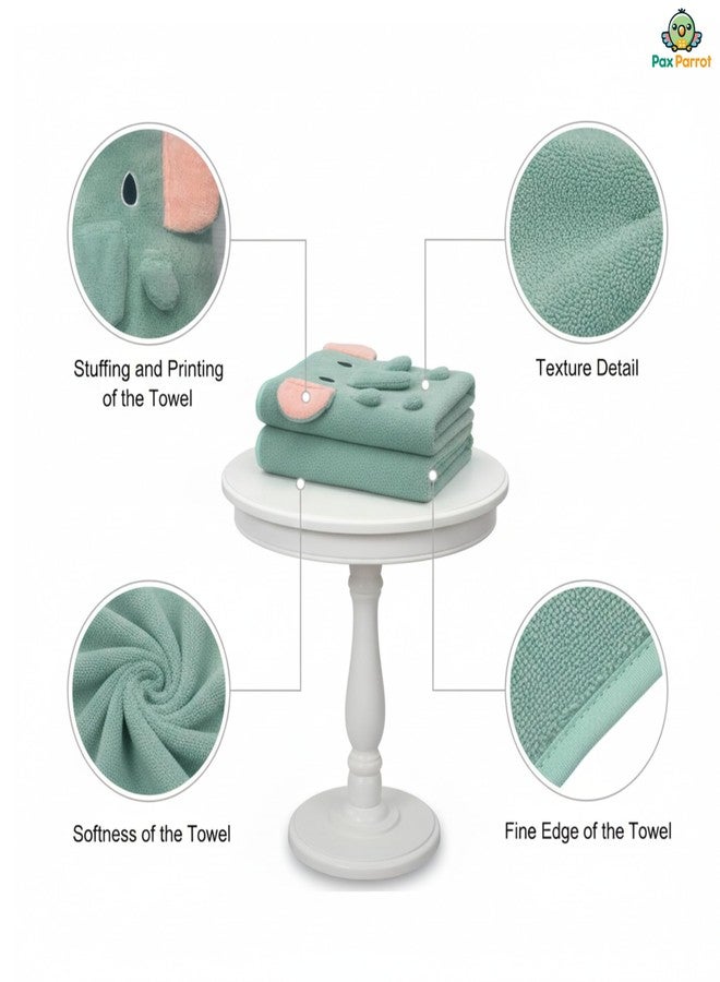 PAX PARROT Microfiber Baby Bath Towel Ultra Soft Quick Dry Baby Towel Lightweight Elephant Cartoon Print Towel for Boys & Girls (Green Elephant) - Image 2