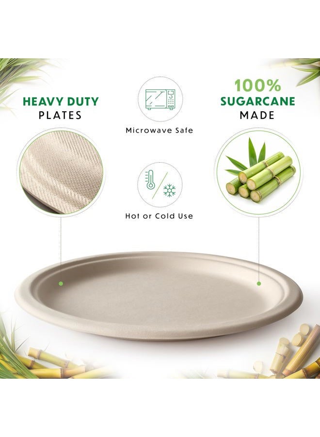 Alitte Compostable Plates, Disposable Heavy Duty Paper Plate - 125 Pack, Unbleached, 9 Inch Biodegradable, Brown | Natural Sugarcane Bagasse, Everyday Plates for Dinner, Party, Eco-Friendly - Image 2