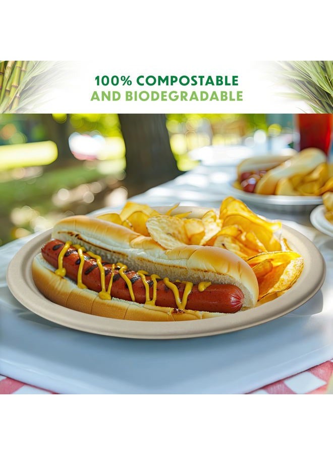 Alitte Compostable Plates, Disposable Heavy Duty Paper Plate - 125 Pack, Unbleached, 9 Inch Biodegradable, Brown | Natural Sugarcane Bagasse, Everyday Plates for Dinner, Party, Eco-Friendly - Image 5