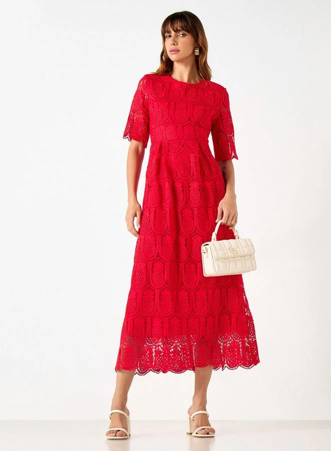 2Xtremz 2Xtremz Pineapple Lace Textured A-line Midi Dress