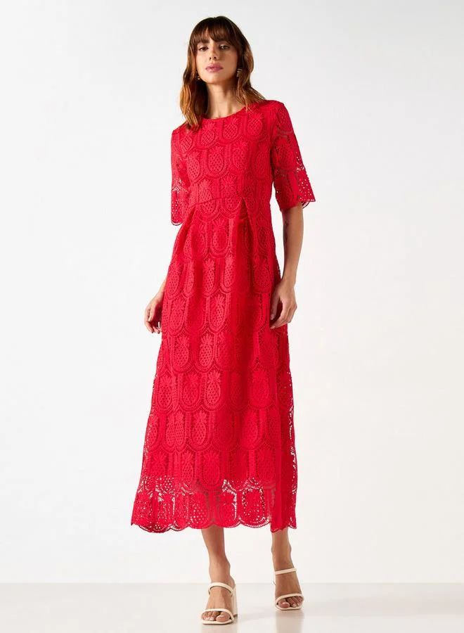 2Xtremz 2Xtremz Pineapple Lace Textured A-line Midi Dress