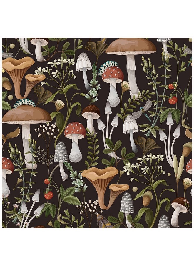 HAOKHOME 93279 Peel And Stick Wallpaper Boho Mushroom Removable Stick On Forest Contact Paper For Bathroom Black/Brown/Green 17.7In X 9.8Ft  - Image 1