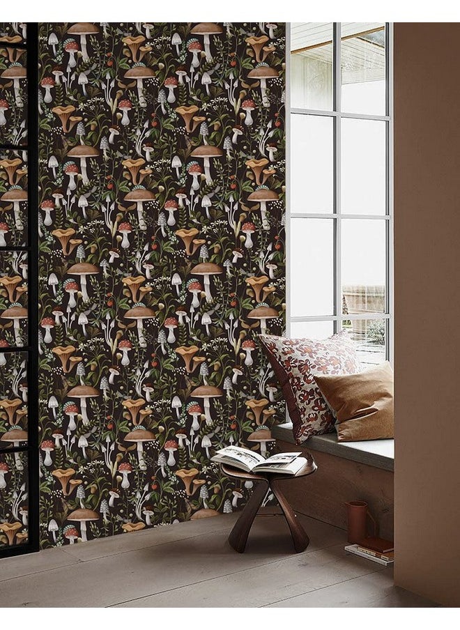 HAOKHOME 93279 Peel And Stick Wallpaper Boho Mushroom Removable Stick On Forest Contact Paper For Bathroom Black/Brown/Green 17.7In X 9.8Ft  - Image 5