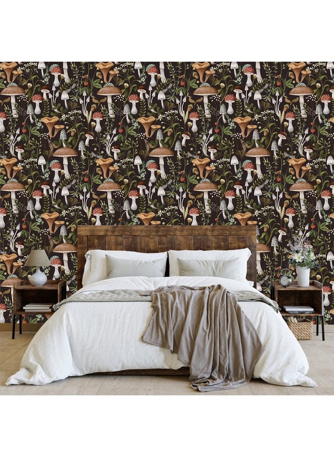HAOKHOME 93279 Peel And Stick Wallpaper Boho Mushroom Removable Stick On Forest Contact Paper For Bathroom Black/Brown/Green 17.7In X 9.8Ft  - Image 2