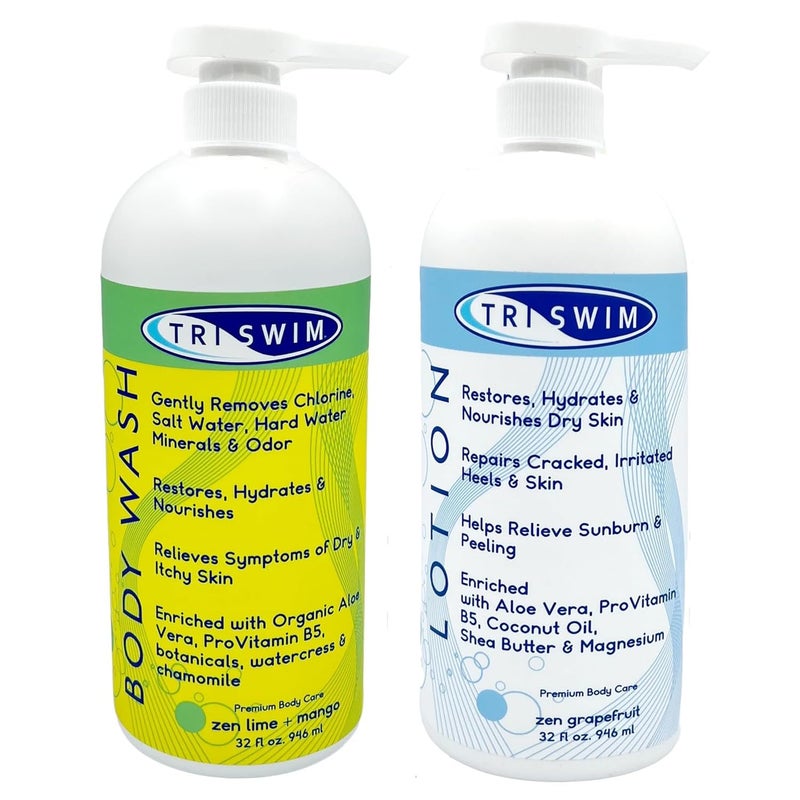 TRISWIM Skin Care Set with Chlorine Removal Body Wash + After Swim Lotion 32 Fl Oz | Defends Skin from Dryness, Sunburn & Chlorine Damage | Keeps Your Skin Soft & Nourished | Pack of 2 - Image 1