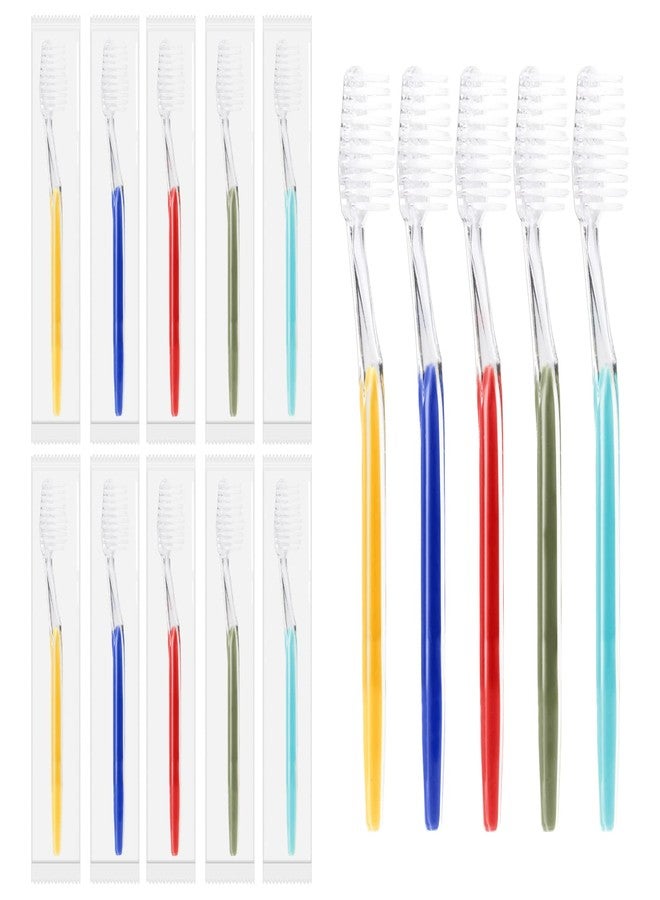 Homvle 100 Packs Disposable Toothbrushes Individually Wrapped, Medium Soft Bristle Travel Toothbrushes Bulk for Adults/Kids Hotel Toiletries, 5 Colors. - Image 1
