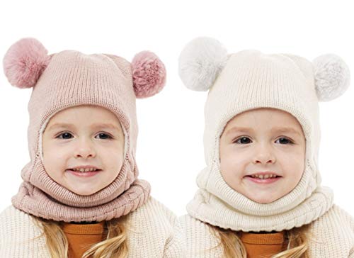 GZMM Baby Girls Boys Winter Hat Scarf Kids Earflap Hood Scarves 2 Packs - Image 1