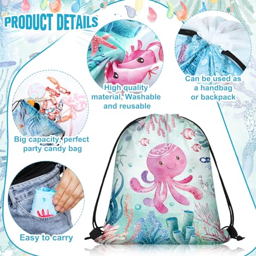 Sanwuta 18 Pcs Under the Sea Party Favor Bags Goodie Ocean Gift Drawstring Bags Beach Sea Animal Candy Treat Drawstring Backpack for Summer Birthday Party Decor Baby Shower Supplies (Modern Style) - Image 4