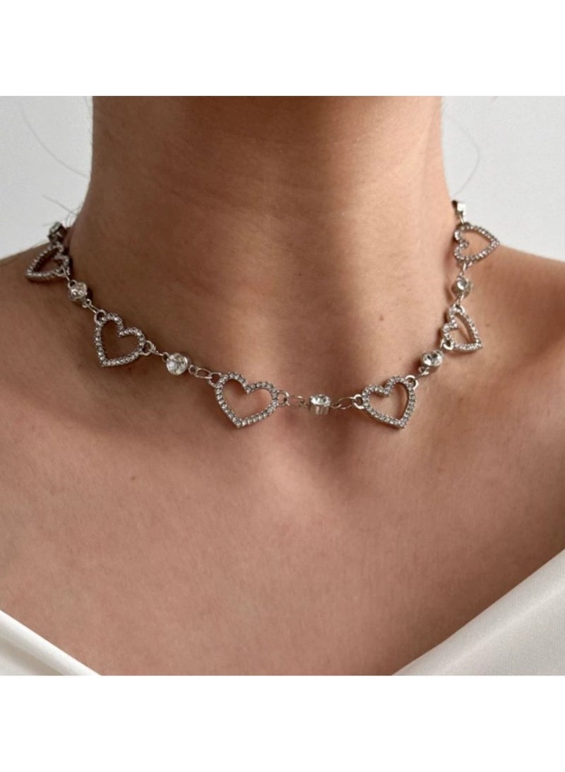 Goolsky 3-Piece Hollow Heart Jewelry Set for Women – Dainty Crystal Pendant Necklace, Bracelet & Earrings, Elegant Minimalist Gift - Image 1