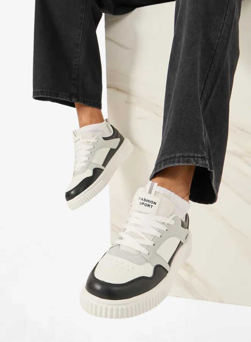 Styli Active Color Black Platform Sole Lace Up Sneakers