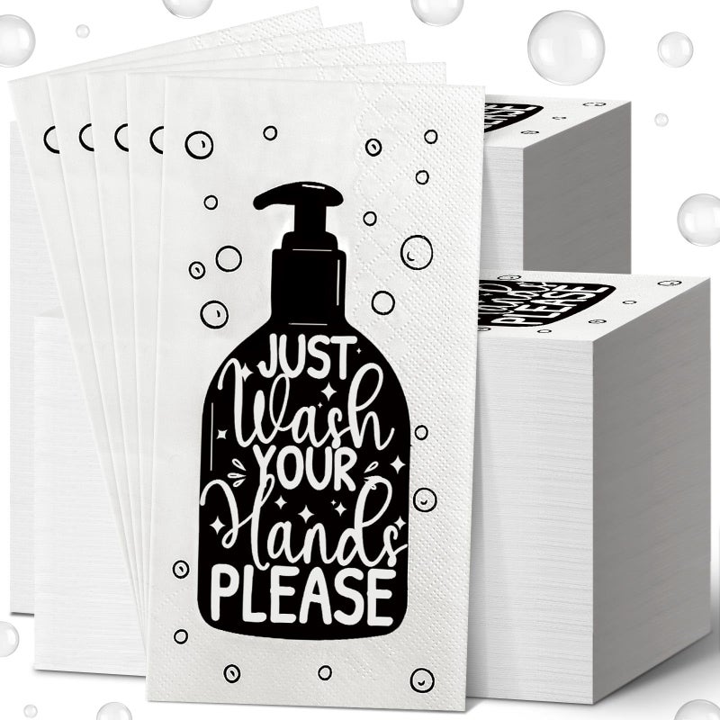 Yexiya 300 Pcs Paper Guest Towels Disposable Hand Towels Bathroom Guest Napkins Disposable Decorative Bathroom Napkins for Powder Room Wedding Holiday Birthday Baby Bridal Shower (White Black) - Image 1
