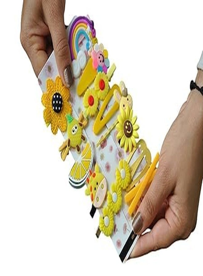 NOBILEA 14-Pcs Girls' Hair Pins/Adorable Baby toddler Hair Clips Featuring Cute Fruit & Cartoon Rainbow Flower Animal Designs – Stylish Hair Accessories for Kids & Women (Yellow) - Image 1