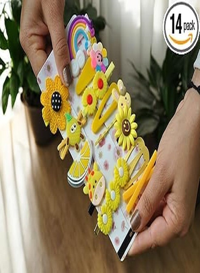 NOBILEA 14-Pcs Girls' Hair Pins/Adorable Baby toddler Hair Clips Featuring Cute Fruit & Cartoon Rainbow Flower Animal Designs – Stylish Hair Accessories for Kids & Women (Yellow) - Image 3