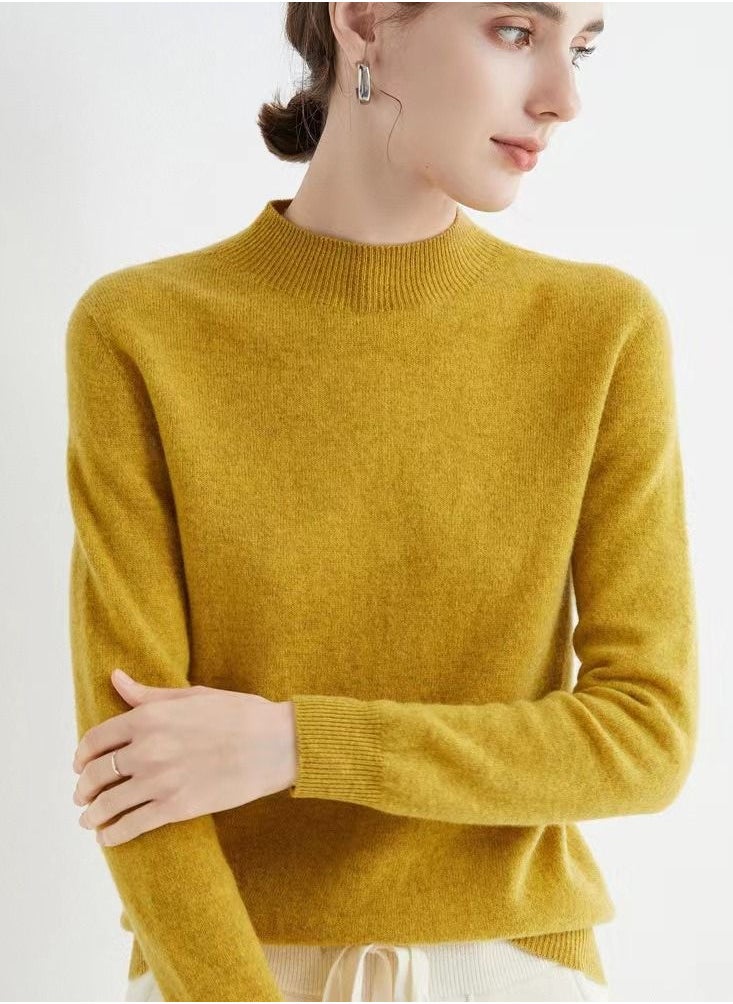 Loquat Autumn Winter Seamless Half Turtleneck Women's Cashmere Sweater 