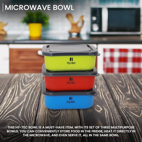 H Hy-tec (Device) Microwave Safe Stainless Steel Air Tight Leak Spill Proof Lock in Square Lid Mixing Bowl (Multicolour) - Set of 3 (1200ML), Assorted - Image 2