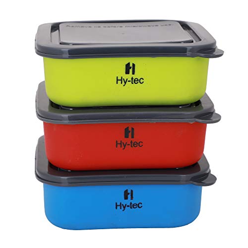 H Hy-tec (Device) Microwave Safe Stainless Steel Air Tight Leak Spill Proof Lock in Square Lid Mixing Bowl (Multicolour) - Set of 3 (1200ML), Assorted - Image 1