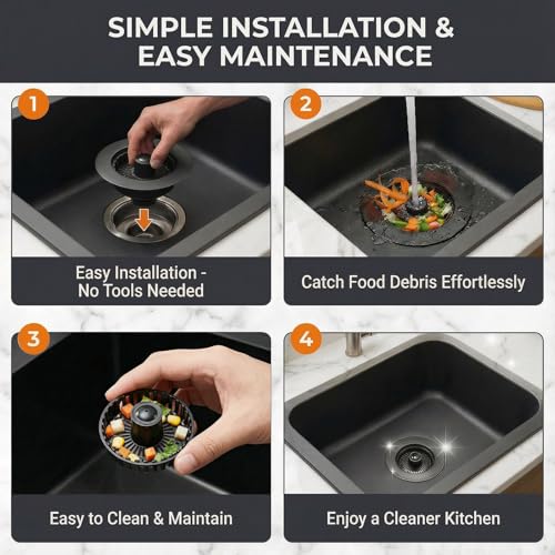 Blazeavian Kitchen Sink Stopper, 3 in 1 Pop Up Kitchen Sink Drain Strainer, with an Extra Basket Strainer, Sink Drain Stopper for US Standard 3-1/2 Inch, Brass Material Electroplate (Black) - Image 4