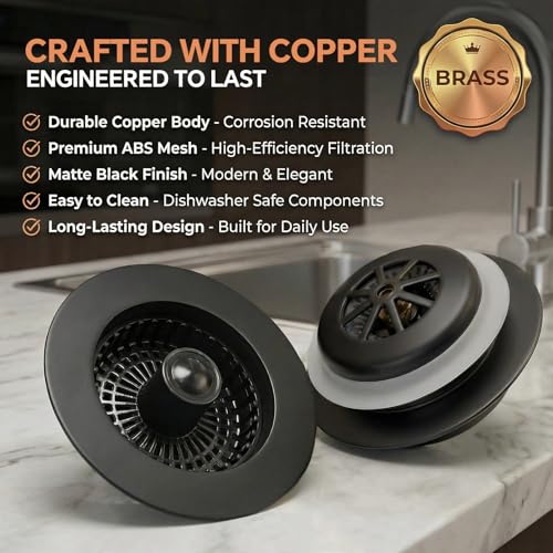 Blazeavian Kitchen Sink Stopper, 3 in 1 Pop Up Kitchen Sink Drain Strainer, with an Extra Basket Strainer, Sink Drain Stopper for US Standard 3-1/2 Inch, Brass Material Electroplate (Black) - Image 3