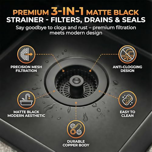 Blazeavian Kitchen Sink Stopper, 3 in 1 Pop Up Kitchen Sink Drain Strainer, with an Extra Basket Strainer, Sink Drain Stopper for US Standard 3-1/2 Inch, Brass Material Electroplate (Black) - Image 2