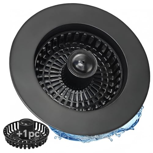 Blazeavian Kitchen Sink Stopper, 3 in 1 Pop Up Kitchen Sink Drain Strainer, with an Extra Basket Strainer, Sink Drain Stopper for US Standard 3-1/2 Inch, Brass Material Electroplate (Black) - Image 1