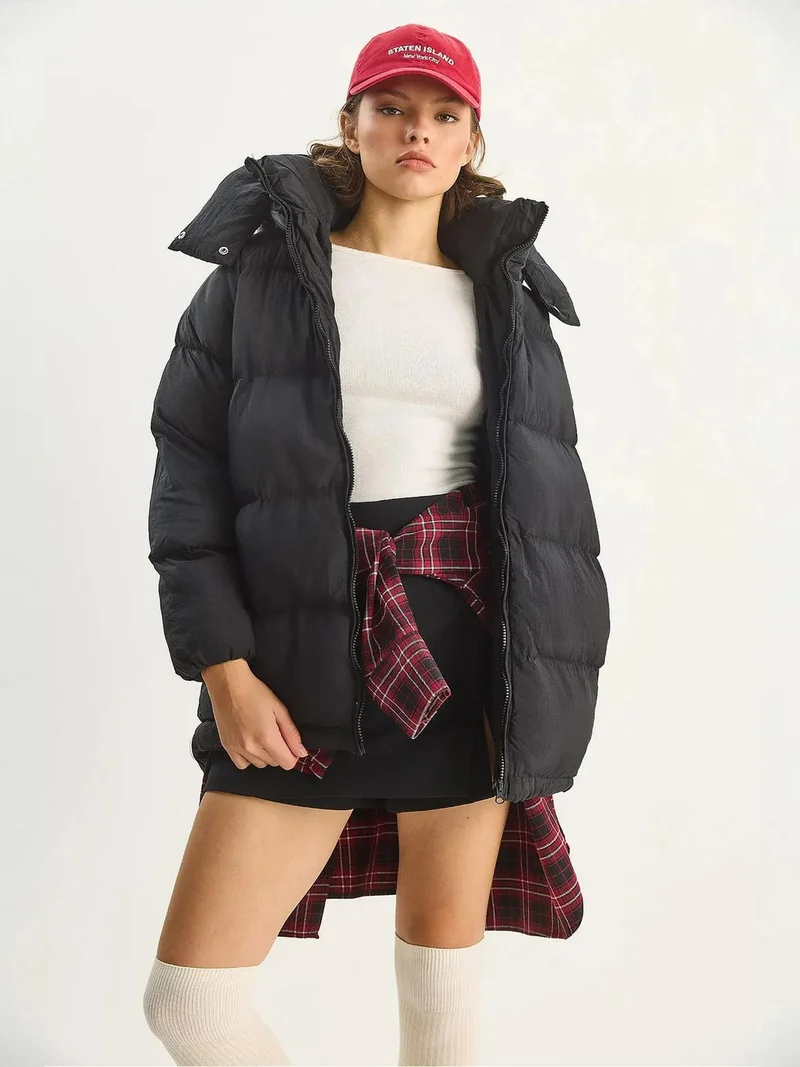 Bianco Lucci Black LUCCI Oversized Hooded Puffer Coat for Women | Best Price UAE